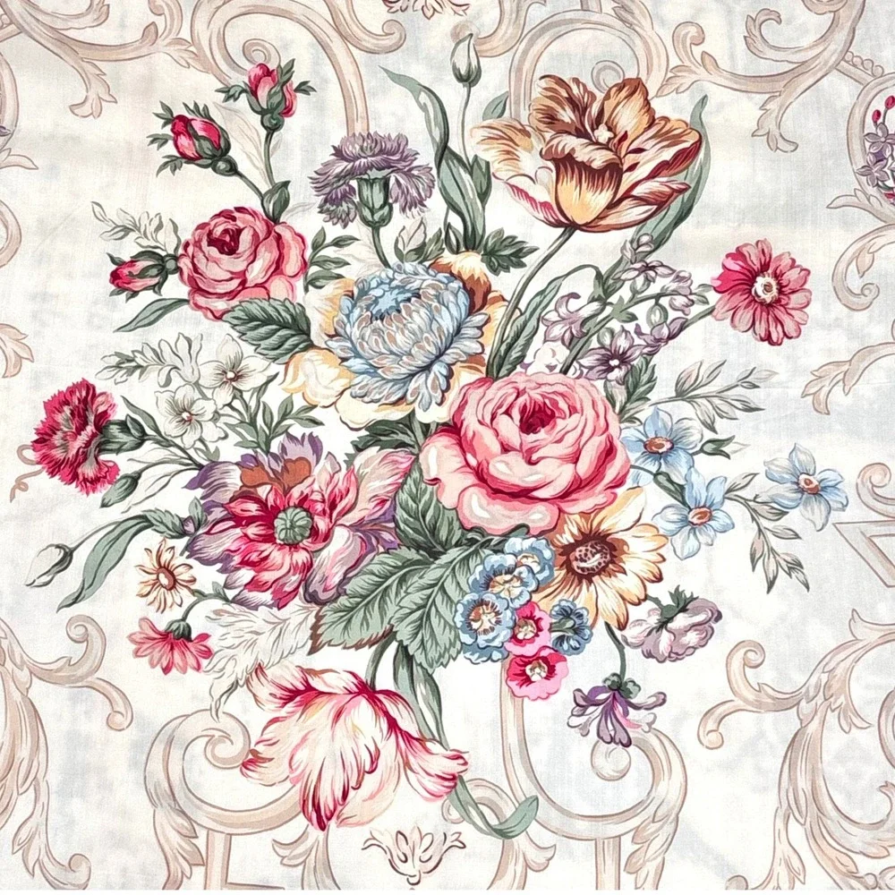 Ralph Lauren Scarf Silk Floral Filigree Beige Cream Cottagecore Romantic Elegant